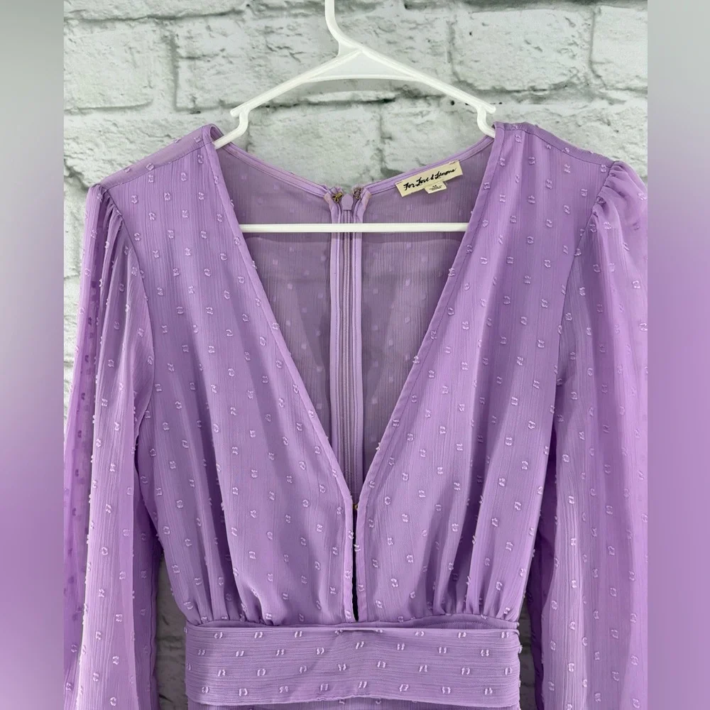 For Love And Lemons Tarta Long Sleeve Mini‎ Dress Swiss Dots Purple Medium